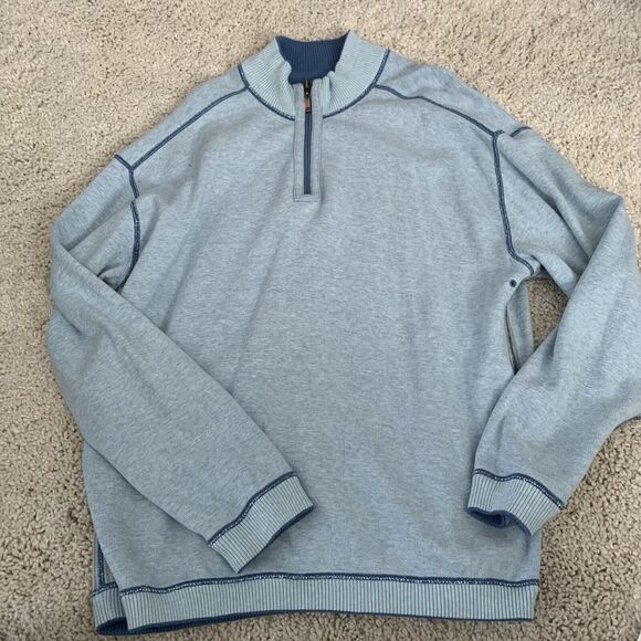 TOMMY BAHAMA Mens Large Reversible 1/4 Zip Pullover Sweatshirt Blue Flip Sider - Picture 6 of 6